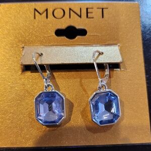 Monet Silvertone Earrings with Blue Gemstone
